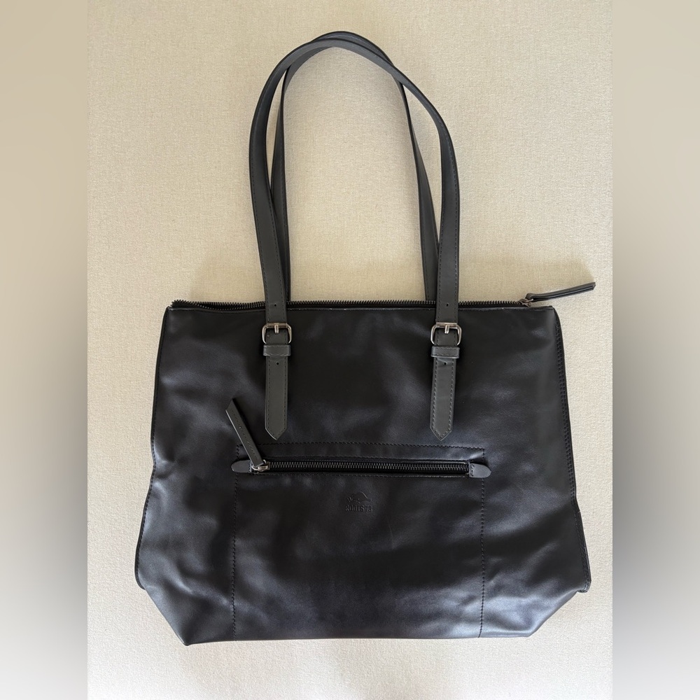 Roots 73 leather tote handbag black grey - Picture 2 of 11